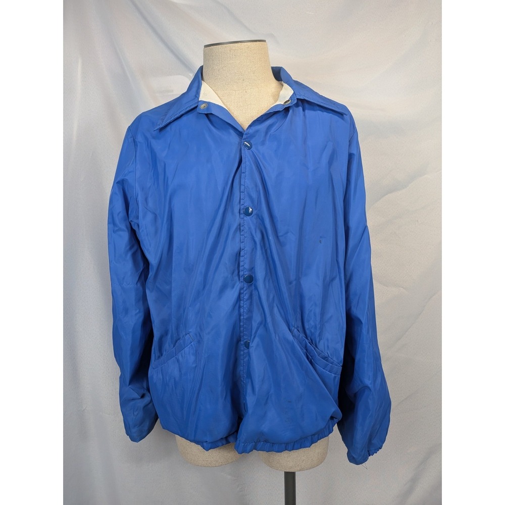 Vintage BIKE Coaches Jacket Large Royal Blue Nylon Snap Front Made‎ in USA 4500